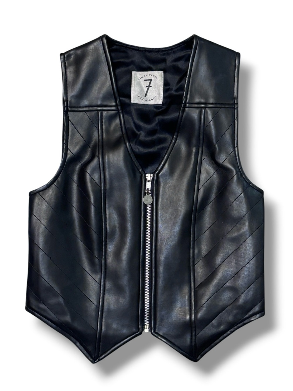 TIMES SEVEN by TODD OLDHAM Black Faux Leather Quilted Vest Size XXS